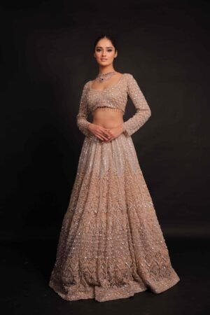 Champagne Gold Crystal-Embellished Lehenga Set