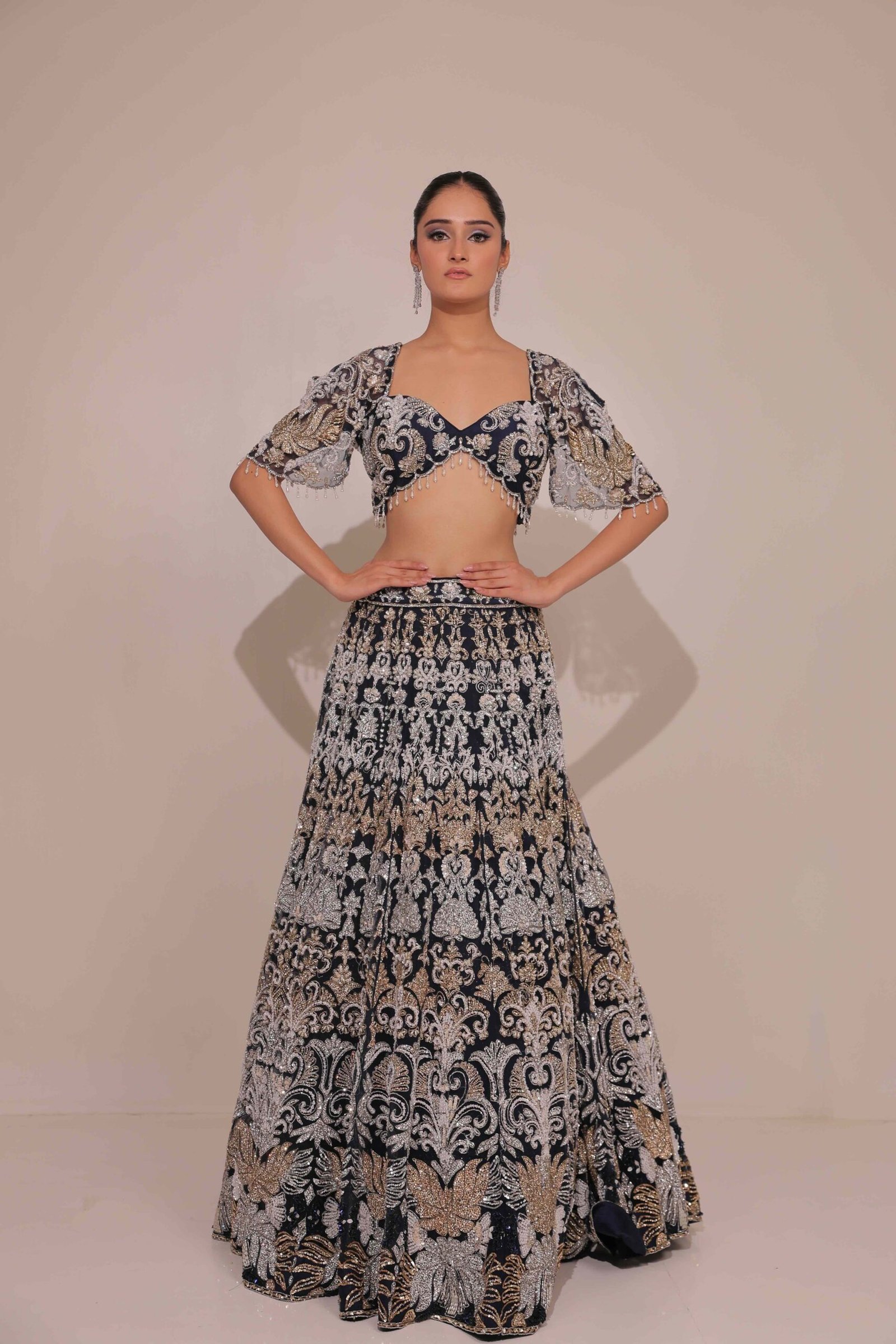 Midnight Navy Blue Sequin Lehenga Set