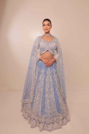 Light Blue Sequin-Rhinestone Lehenga Set