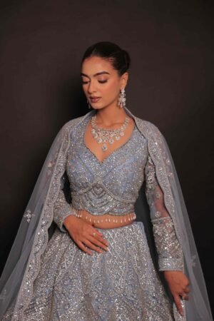 Light Blue Lehenga with Mirror, Sequin & Resham Work
