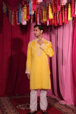 Suryavansh Mustard Embroidered Kurta