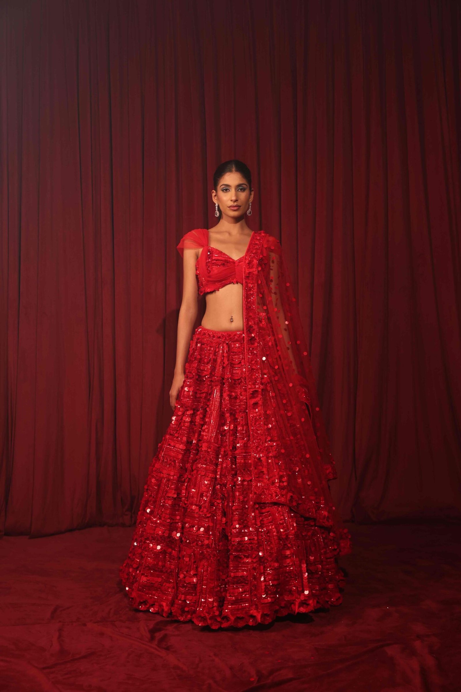 Crimson Fringe Fantasy Lehenga