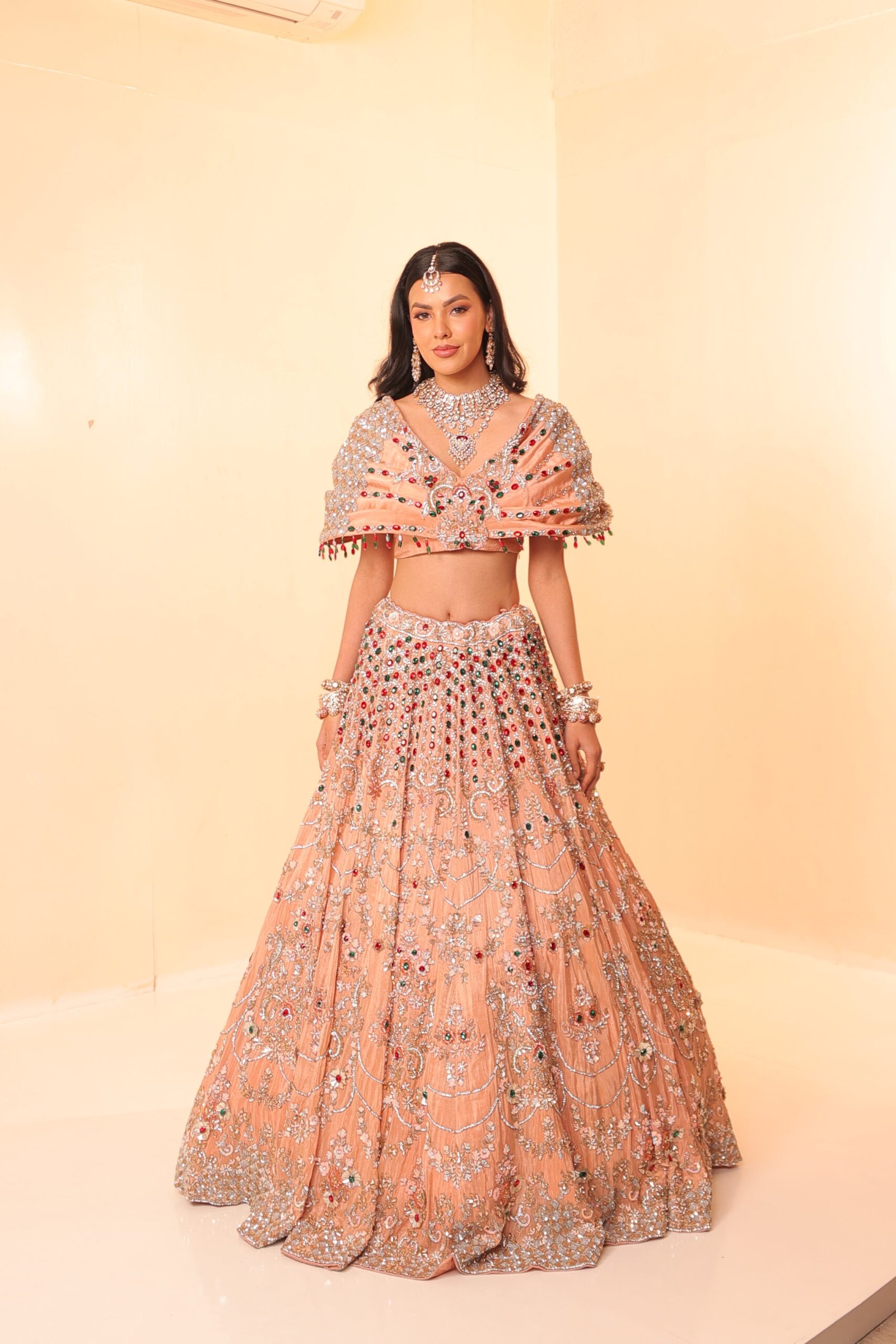 PEACH GLOW GEMSTONE COCKTAIL LEHENGA